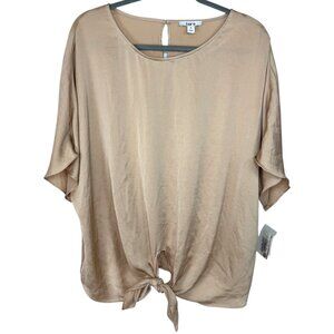 NWT Bar III Gold Dolman capsleeve Blouse Tie front bottom Size XL